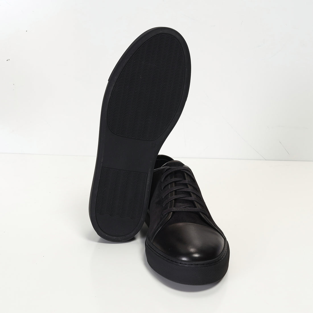 Leather and Suede Court Sneakers - Black Black
