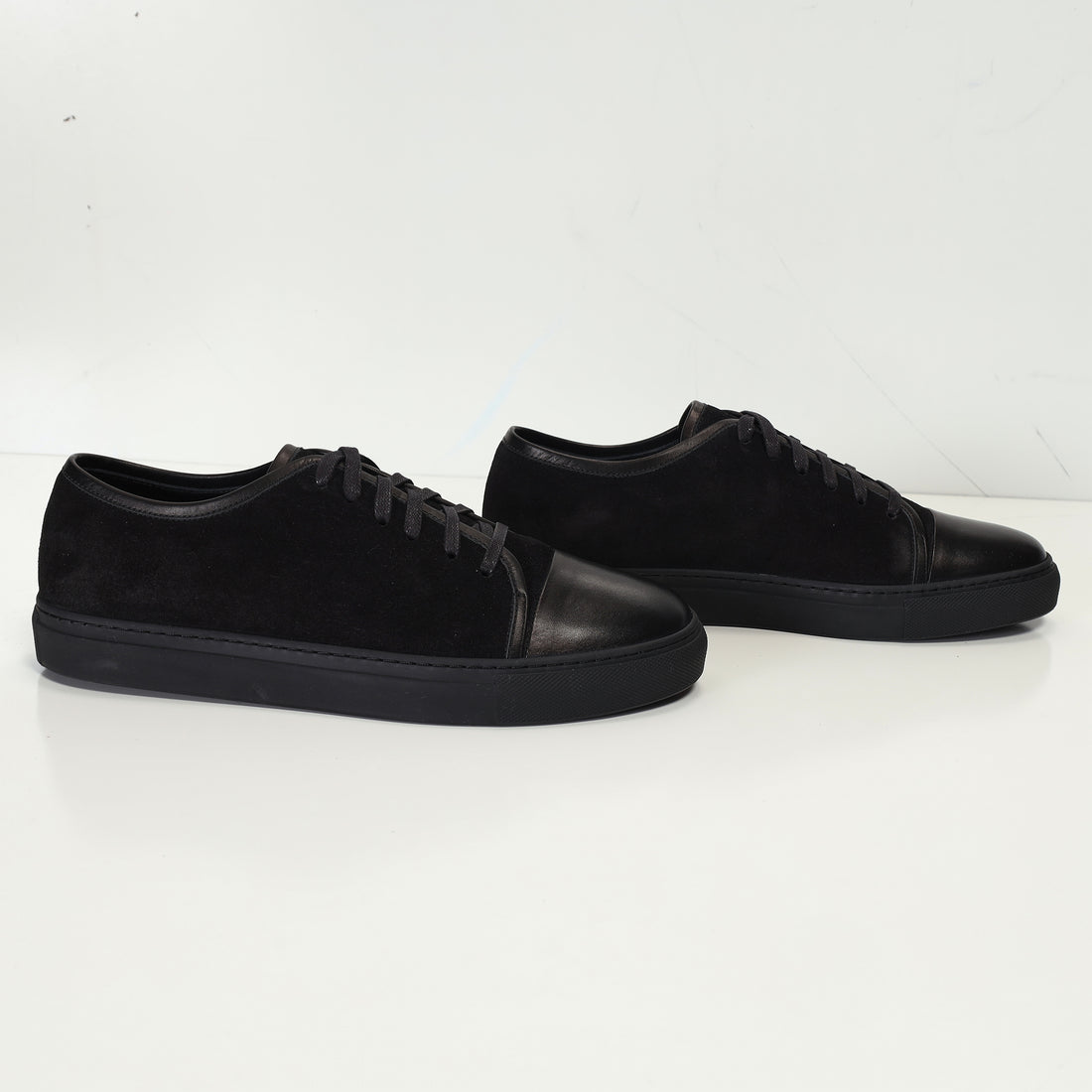 Leather and Suede Court Sneakers - Black Black