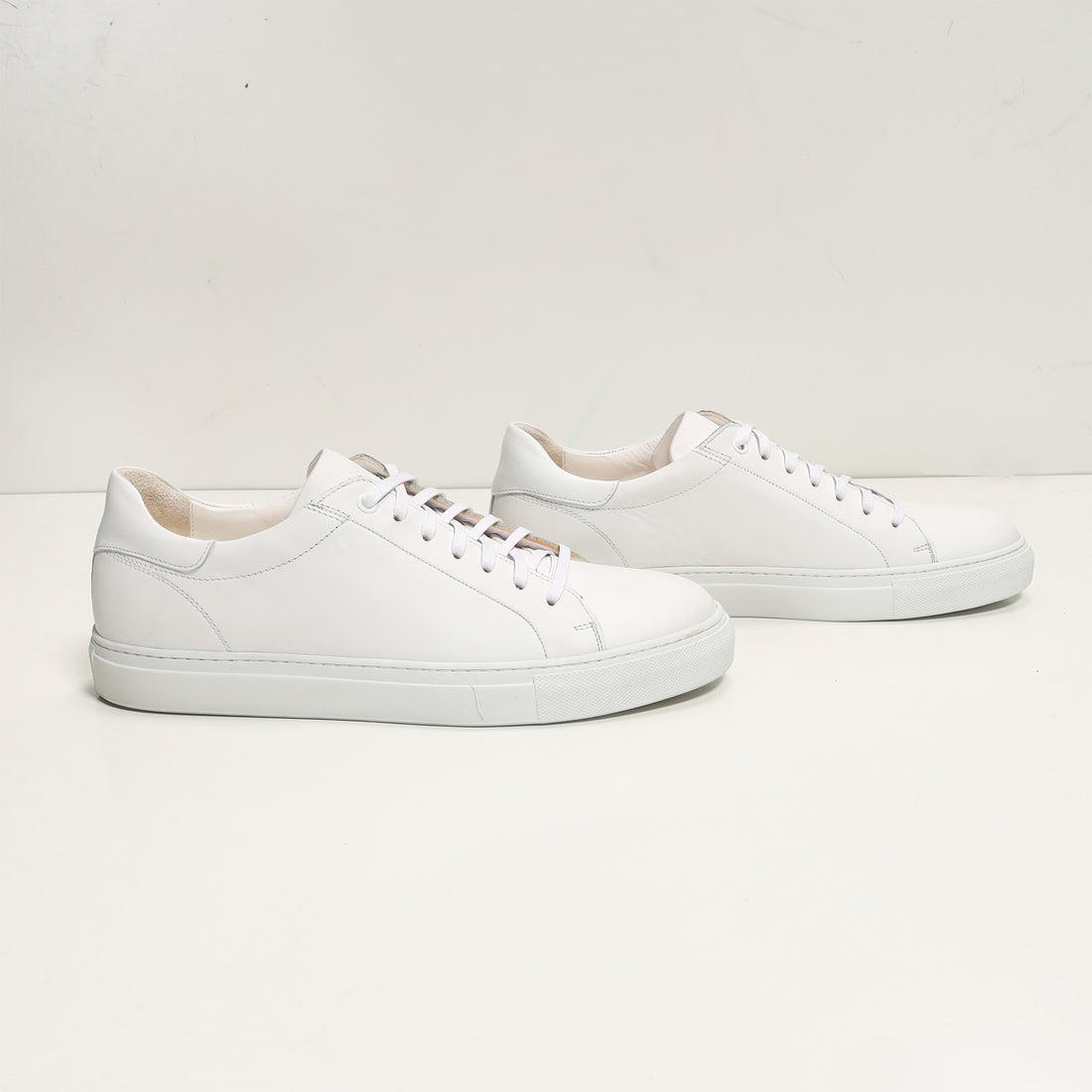 Genuine Leather Court Sneakers - White
