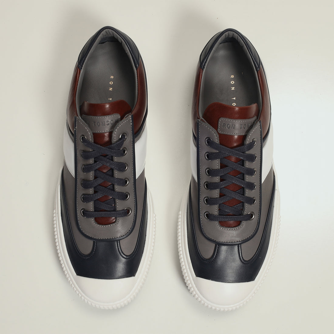 Multi Leather Lace Up Sneakers - Navy White