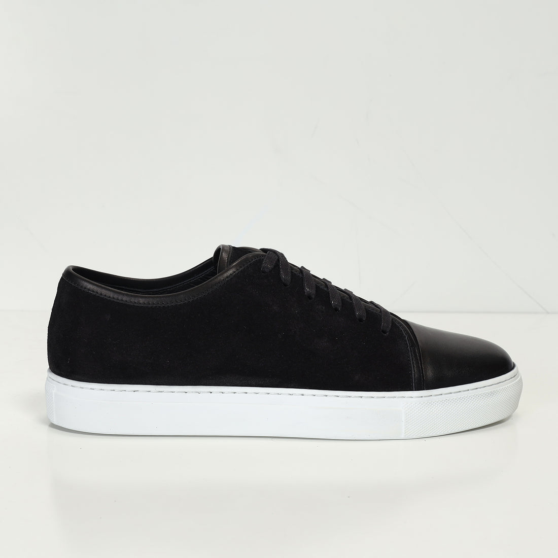 Leather and Suede Court Sneakers - Black White