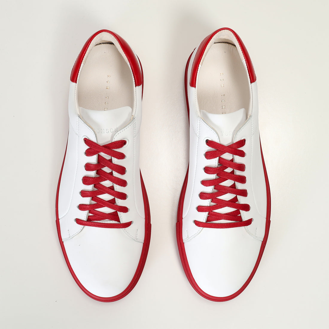 Genuine Leather Court Sneakers - White Red