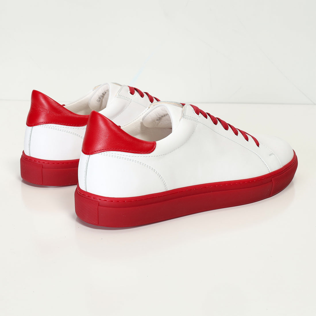 Genuine Leather Court Sneakers - White Red