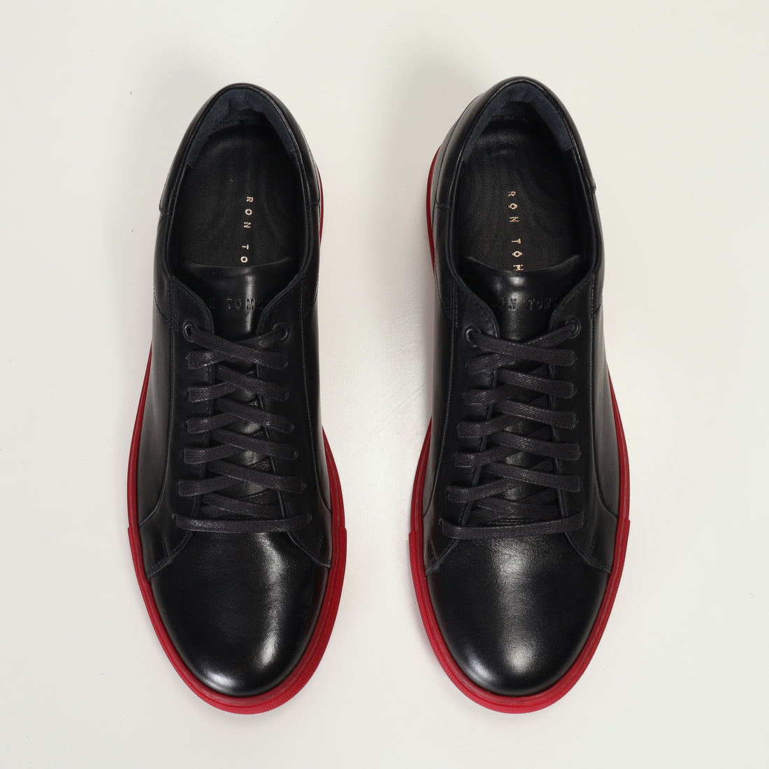 Genuine Leather Court Sneakers - Black Red