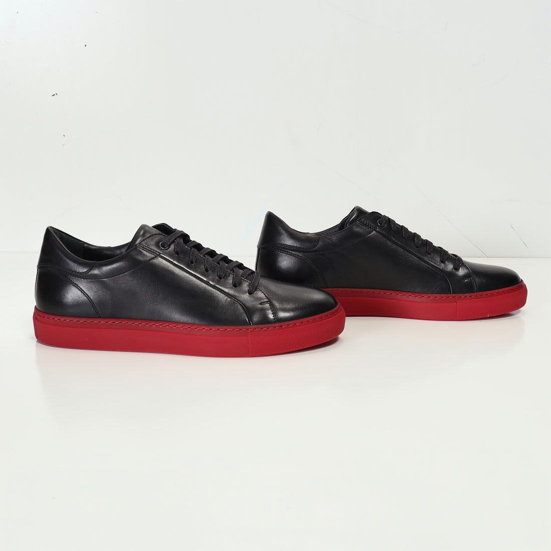 Genuine Leather Court Sneakers - Black Red