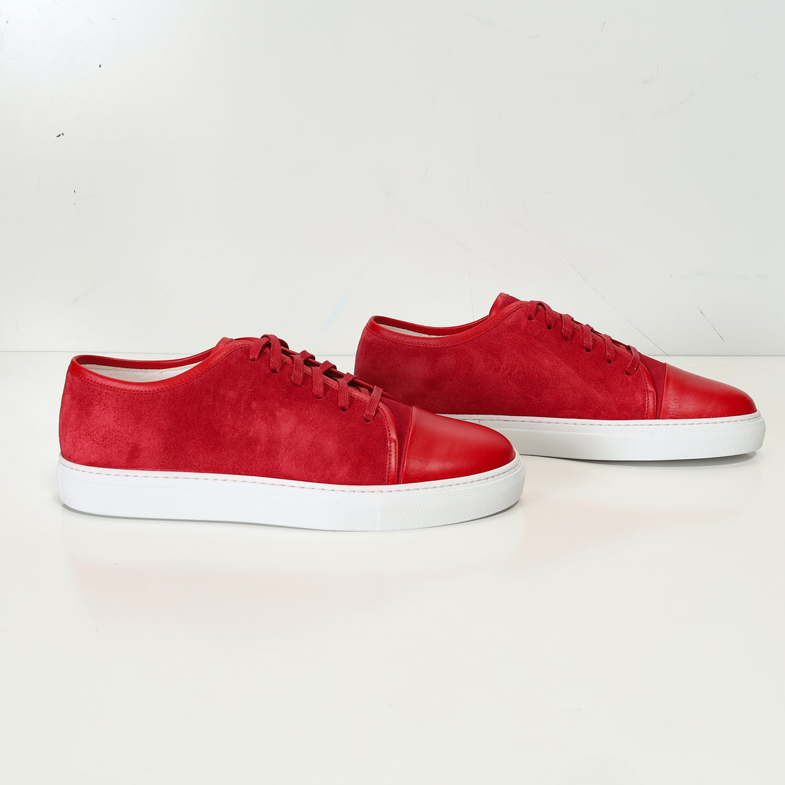 Leather and Suede Court Sneakers - Red White