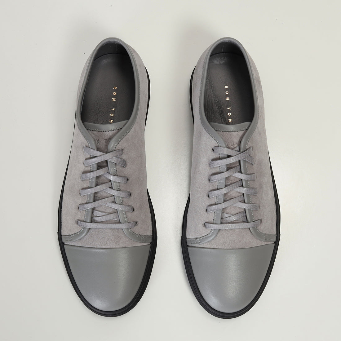 Leather and Suede Court Sneakers - Grey Black