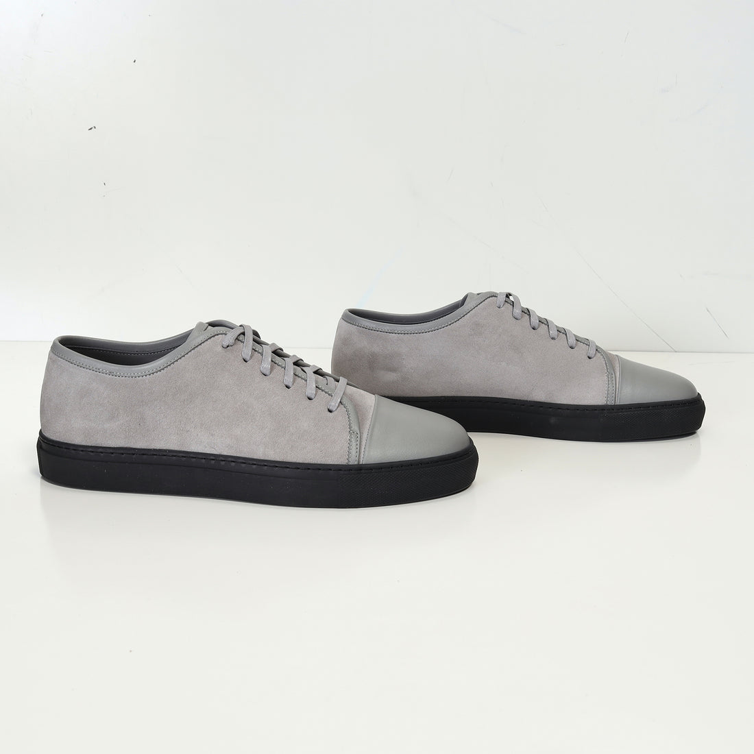 Leather and Suede Court Sneakers - Grey Black