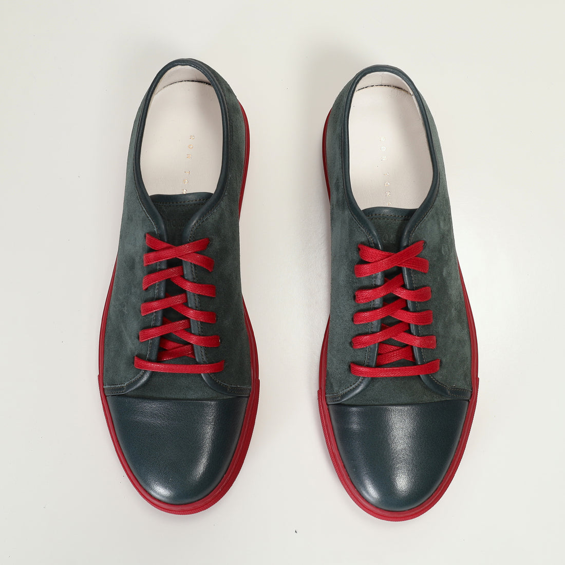 Leather and Suede Court Sneakers - Green Red
