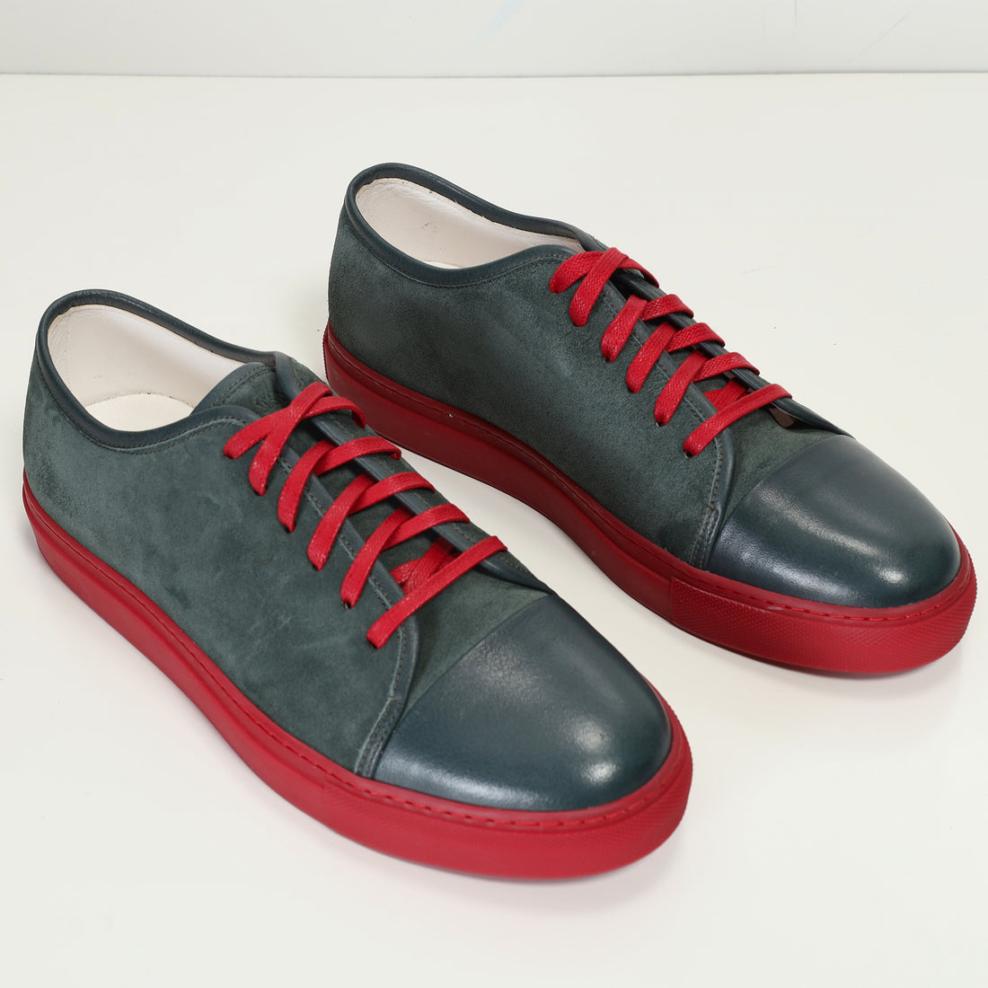 Leather and Suede Court Sneakers - Green Red