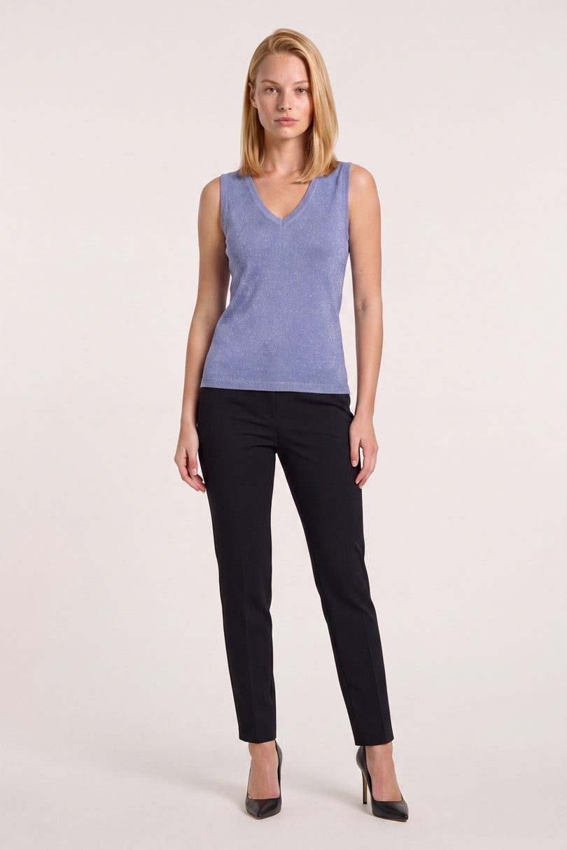 Sleeveless Glitter V-Neck Sweater - Blue - front view