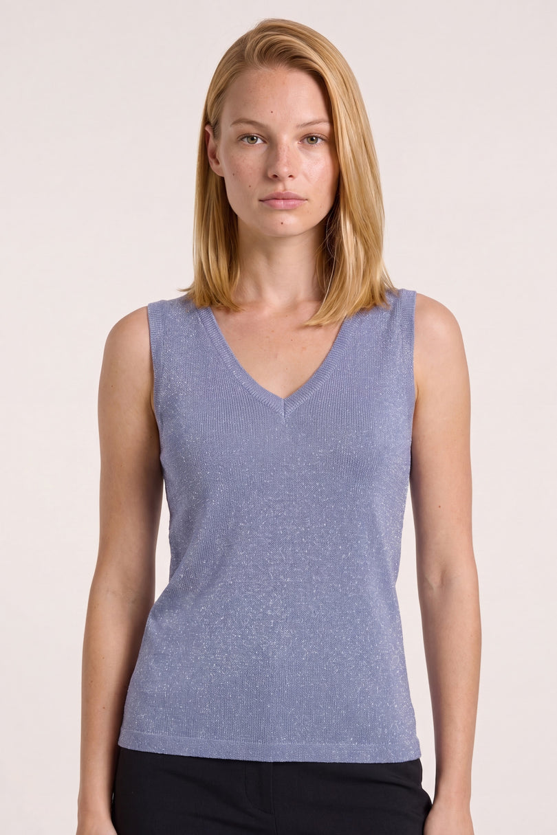 Sleeveless Glitter V-Neck Sweater - Blue - macro view