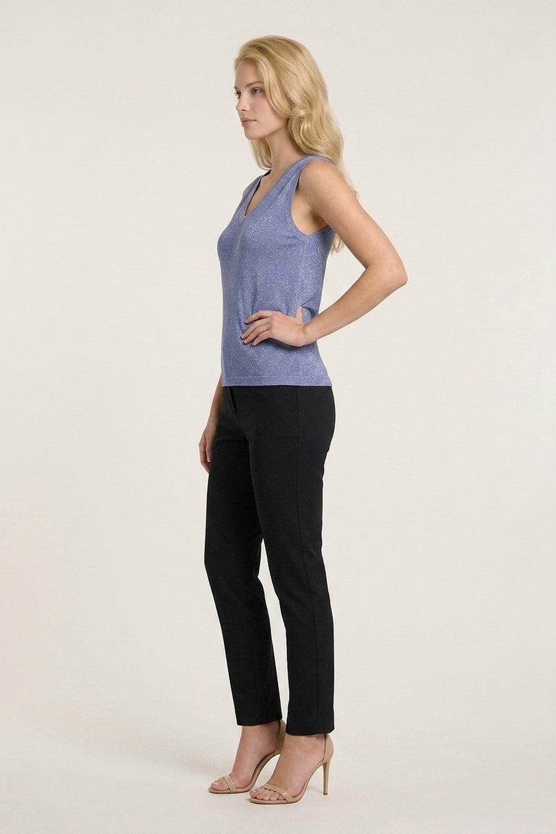 Sleeveless Glitter V-Neck Sweater - Blue - side view