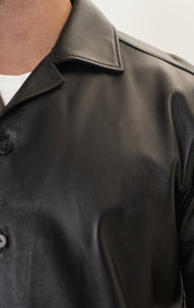 Short Sleeve Leather Shirt Jacket - Black - Ron Tomson