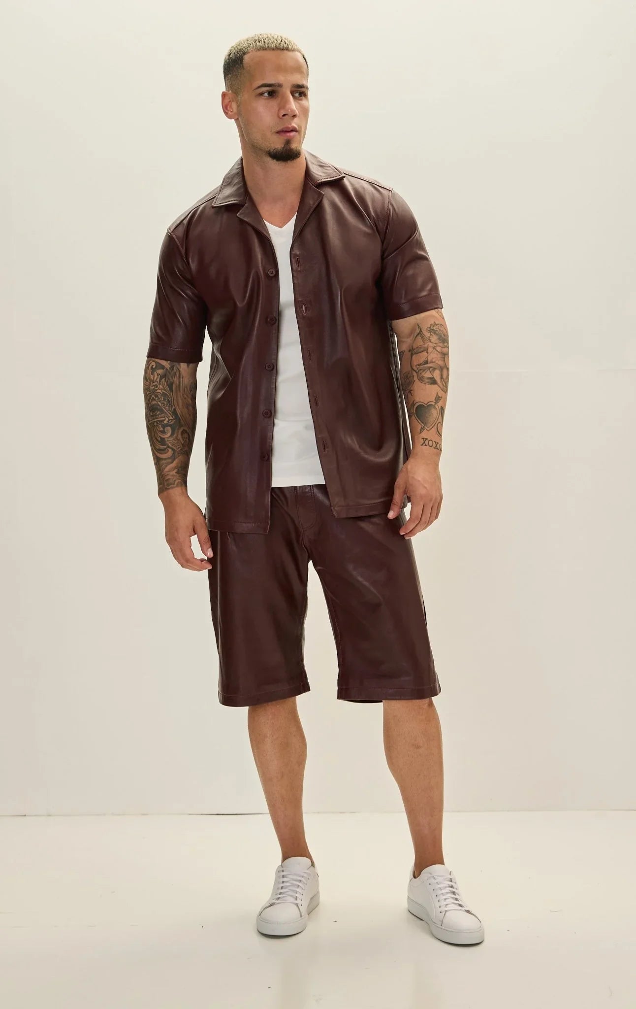 Black Leather Shirt Leather Shorts Mens Men's Summer In Miami