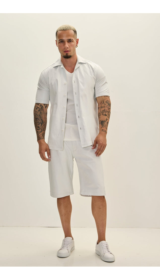 Short Sleeve Leather Shirt Jacket - White - Ron Tomson
