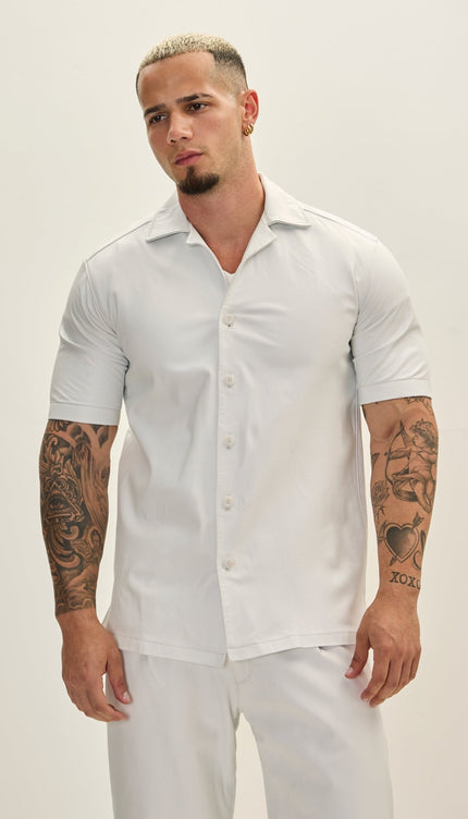 Short Sleeve Leather Shirt Jacket - White - Ron Tomson