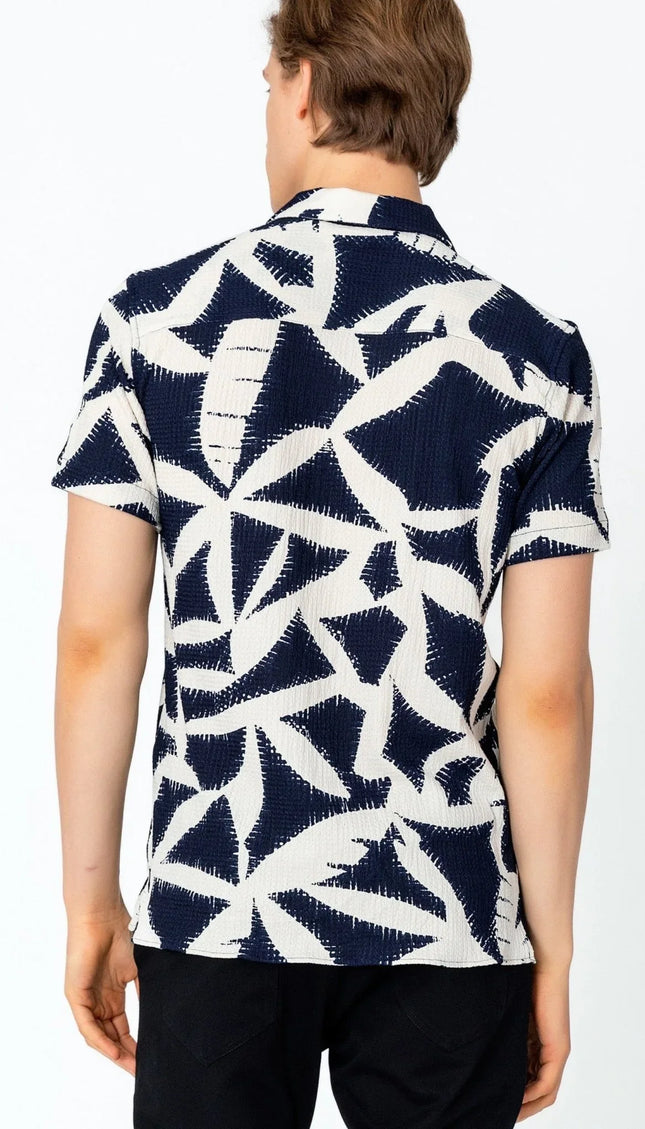 Short Sleeve Shirt - Beige Navy - Ron Tomson