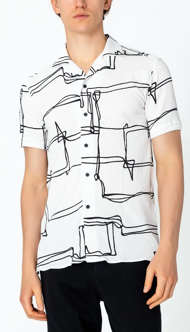 Short Sleeve Shirt - White Black - Ron Tomson