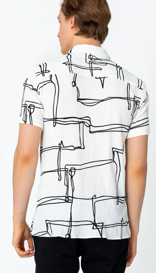 Short Sleeve Shirt - White Black - Ron Tomson