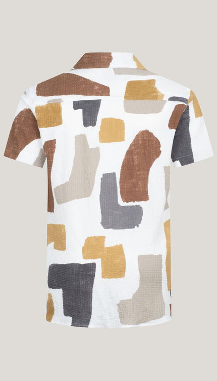 Short Sleeve Shirt - White Brown - Ron Tomson