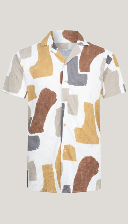Short Sleeve Shirt - White Brown - Ron Tomson