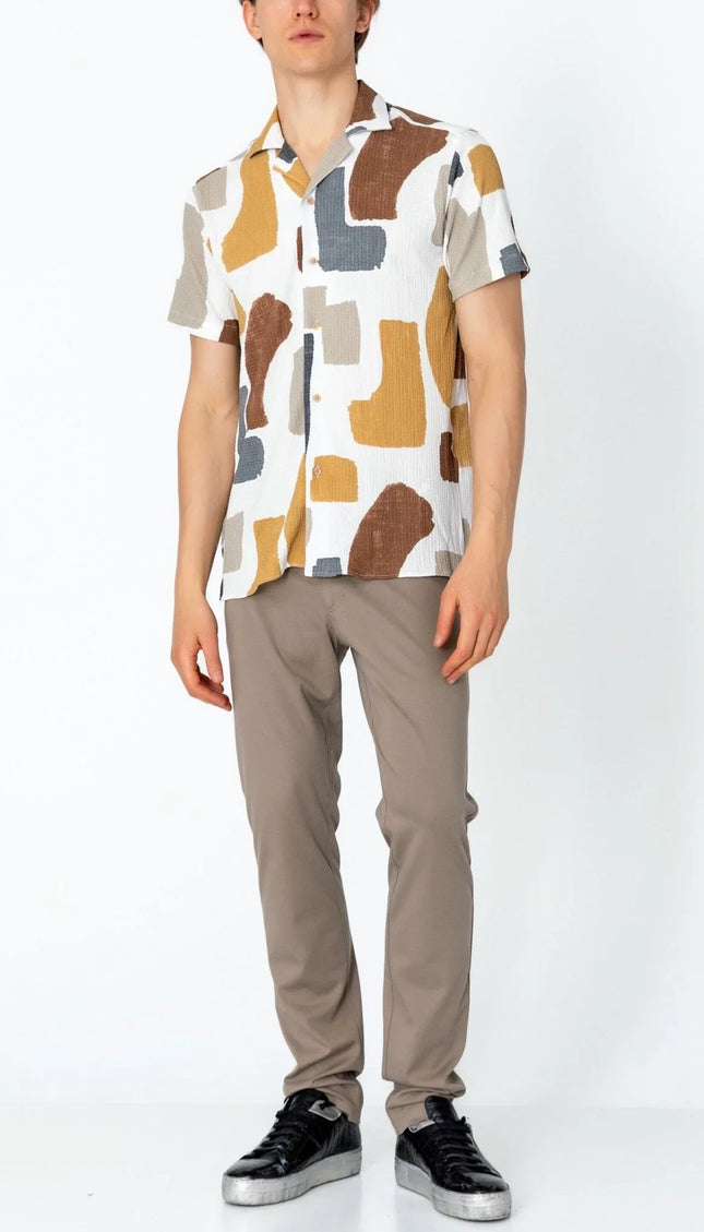 Short Sleeve Shirt - White Brown - Ron Tomson