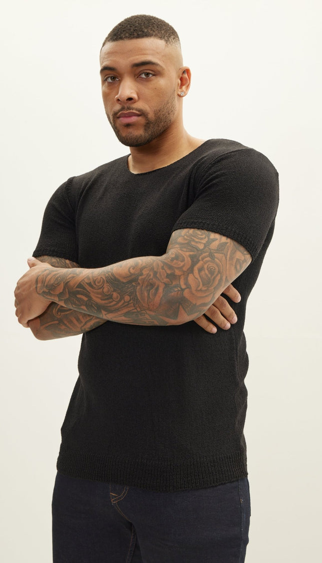 Short Sleeve Sweater - Black - Ron Tomson