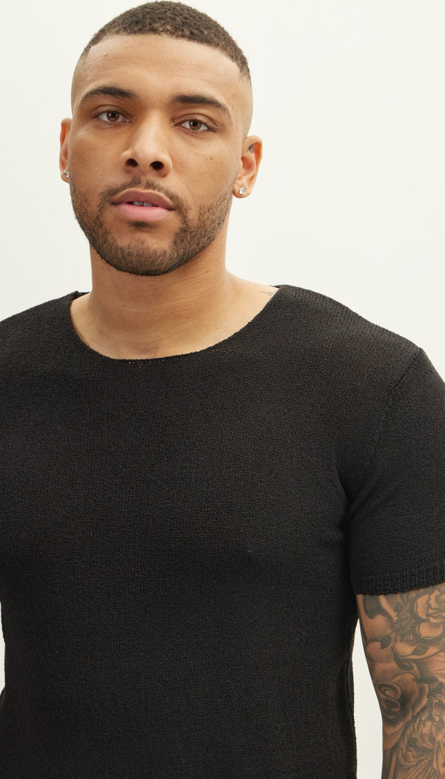 Short Sleeve Sweater - Black - Ron Tomson