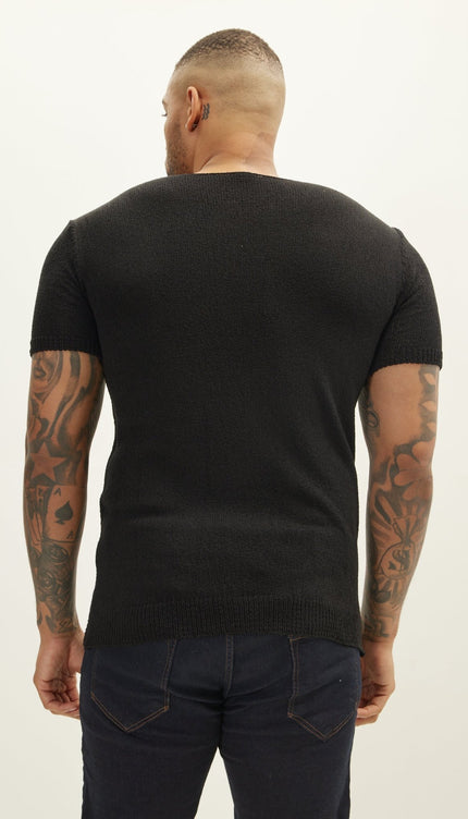 Short Sleeve Sweater - Black - Ron Tomson