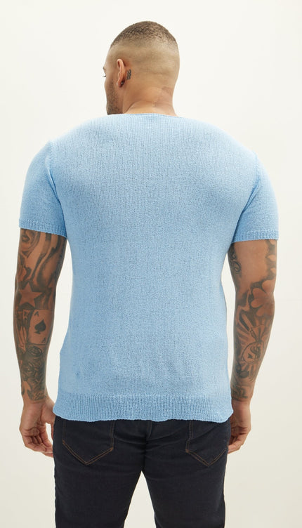 Short Sleeve Sweater - Blue - Ron Tomson