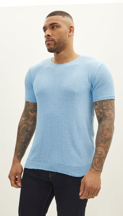 Short Sleeve Sweater - Blue - Ron Tomson