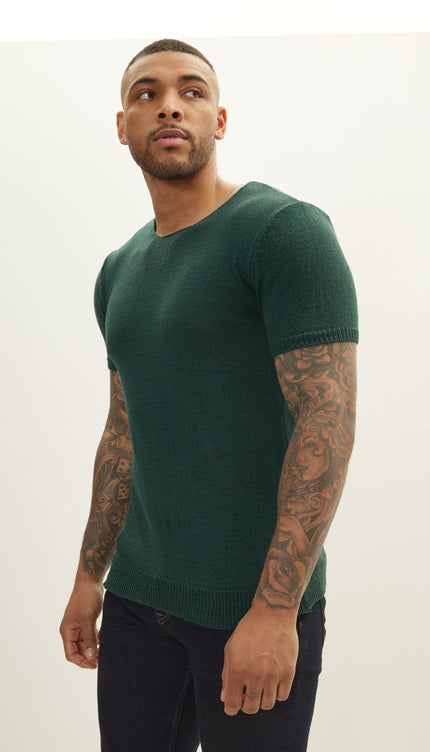 Short Sleeve Sweater - Dark Green - Ron Tomson