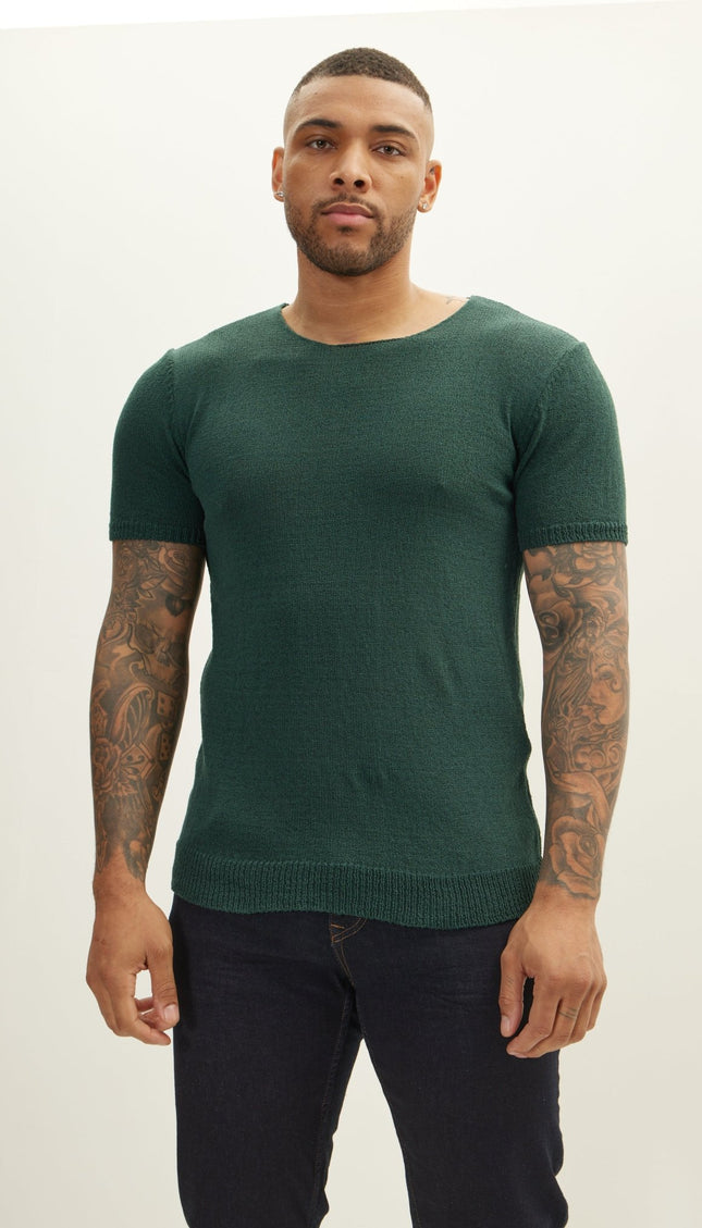 Short Sleeve Sweater - Dark Green - Ron Tomson