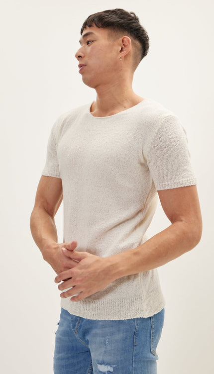 Short Sleeve Sweater - Off White - Ron Tomson