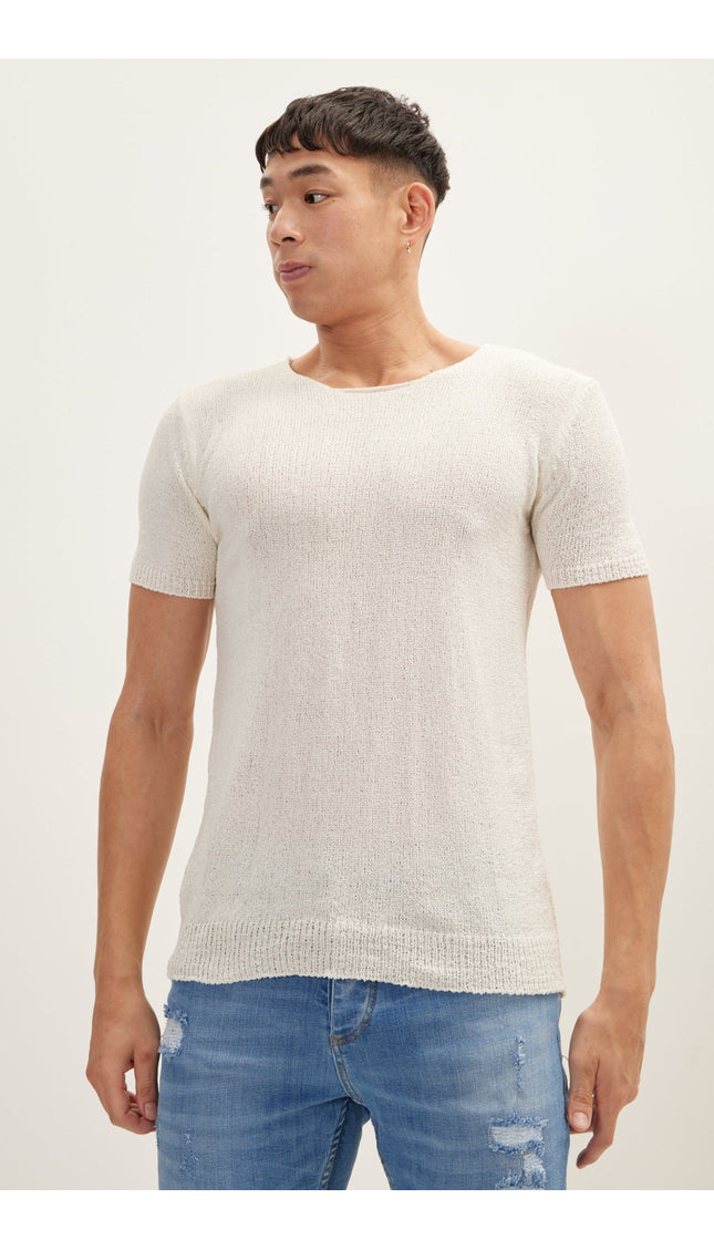 Short Sleeve Sweater - Off White - Ron Tomson