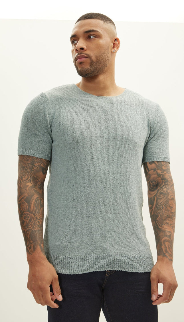 Short Sleeve Sweater - Teal Green - Ron Tomson