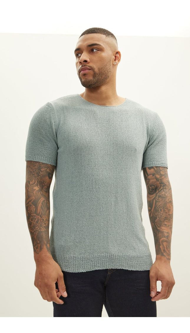 Short Sleeve Sweater - Teal Green - Ron Tomson