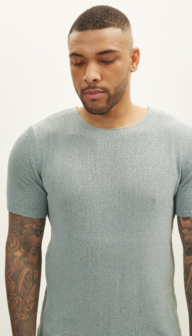 Short Sleeve Sweater - Teal Green - Ron Tomson