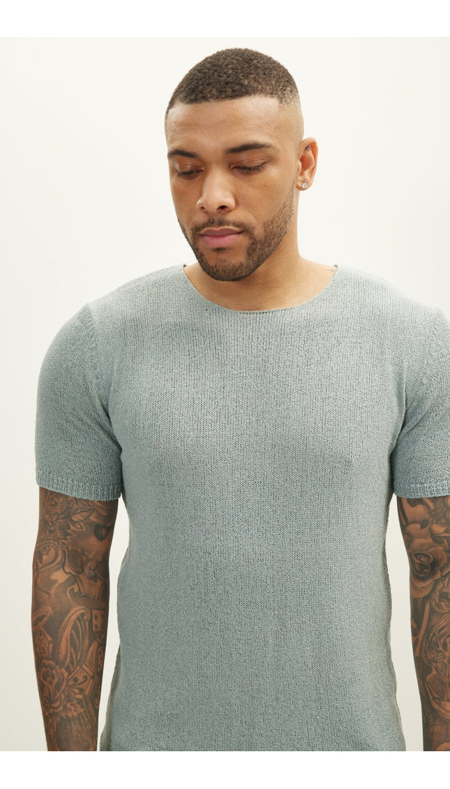 Short Sleeve Sweater - Teal Green - Ron Tomson
