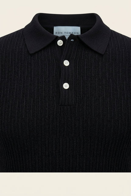 Short Sleeve Textured Polo Shirt - Black - Detail