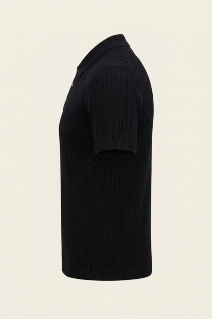Short Sleeve Textured Polo Shirt - Black - Side