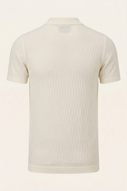 Short Sleeve Textured Polo Shirt - Ecru - Back