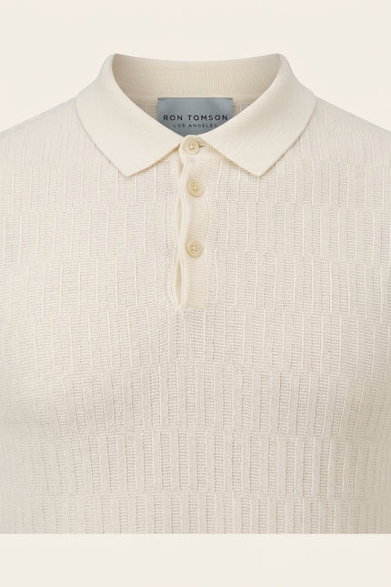 Short Sleeve Textured Polo Shirt - Ecru - Detail