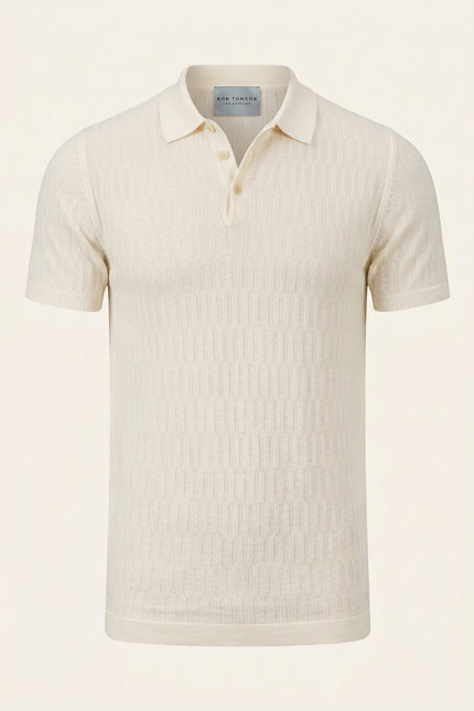 Short Sleeve Textured Polo Shirt - Ecru - Front (Alt)