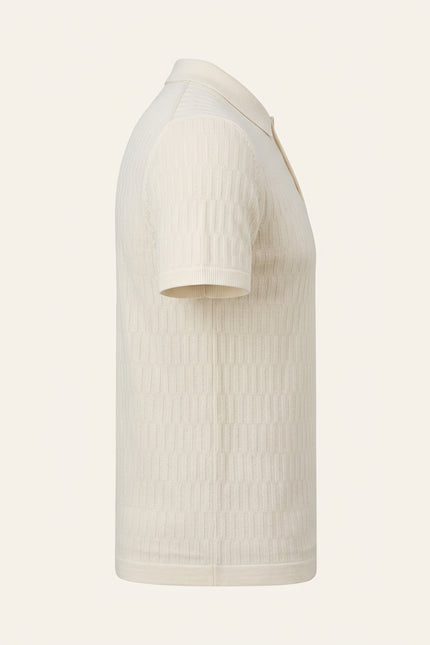 Short Sleeve Textured Polo Shirt - Ecru - Side