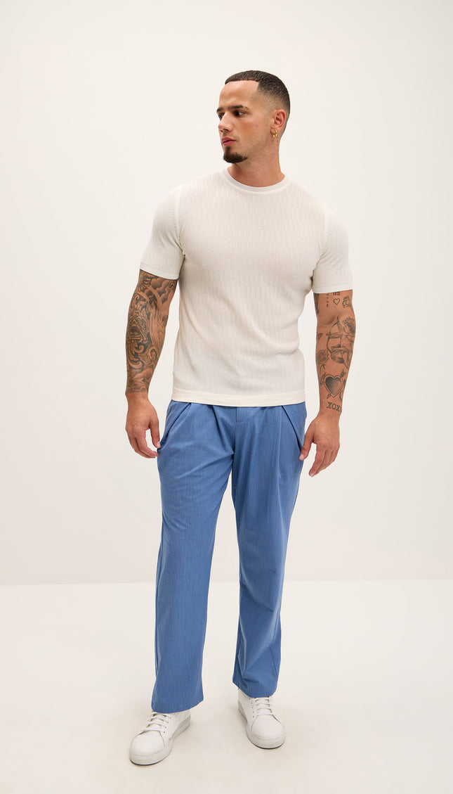 Short Sleeve Textured Top - Ecru - Ron Tomson