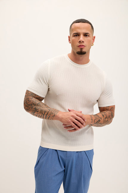 Short Sleeve Textured Top - Ecru - Ron Tomson