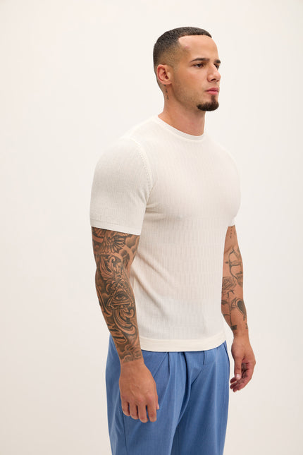 Short Sleeve Textured Top - Ecru - Ron Tomson