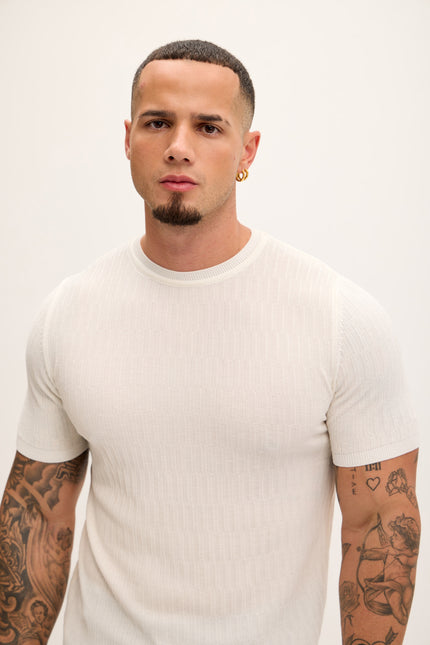 Short Sleeve Textured Top - Ecru - Ron Tomson